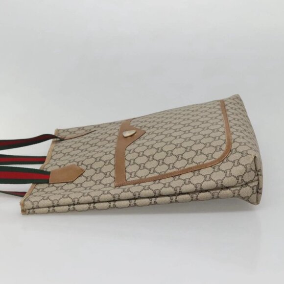 GUCCI GG Plus Supreme Web Sherry Line Tote Bag PVC Beige Gold Auth BA5355 - Picture 4 of 15